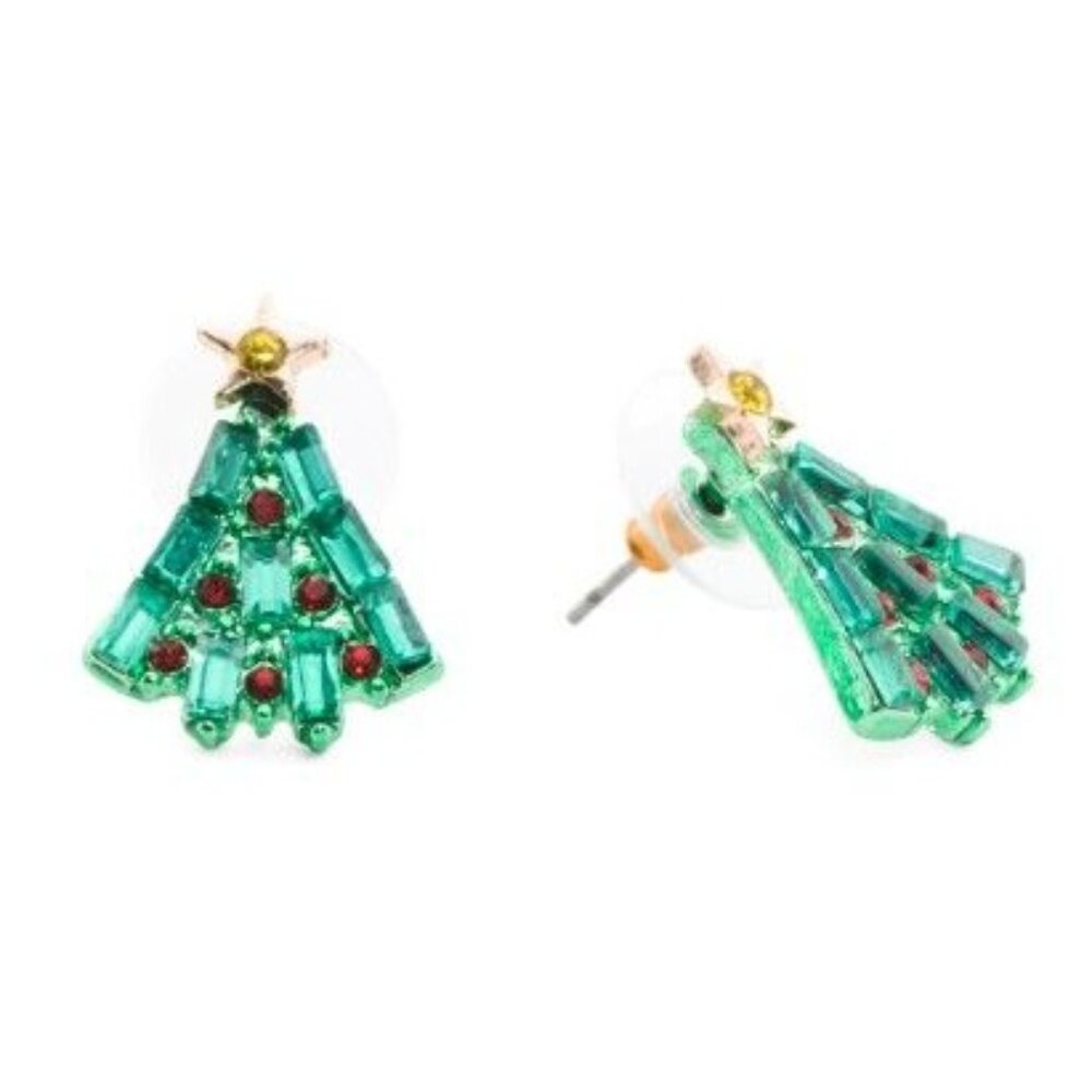 Betsey Johnson Green & Red Christmas Tree Stud Earrings - Picture 2 of 6